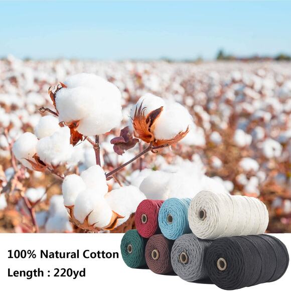 200M 3MM Natural Blue Cotton DIY Twisted Cord Macrame Rope Artisan Craft String - Picture 7 of 11